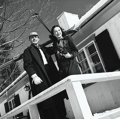 Vintage Skiing Couple Photograph