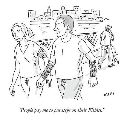 Humorous Fitbit Cartoon Scene Drawing