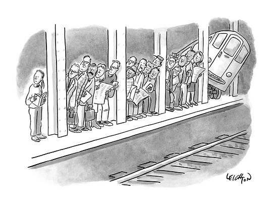 Crowded Subway Platform with Off-Track Train Wall Art