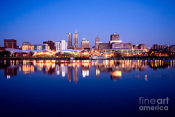 Illinois Wall Art featuring the photograph Peoria Illinois Skyline At Night by Paul Velgos