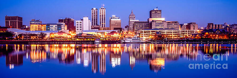 Illinois Wall Art featuring the photograph Peoria Skyline At Night Panorama Photo by Paul Velgos