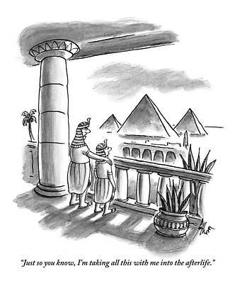 Ancient Egyptians Overlooking Pyramids Drawing