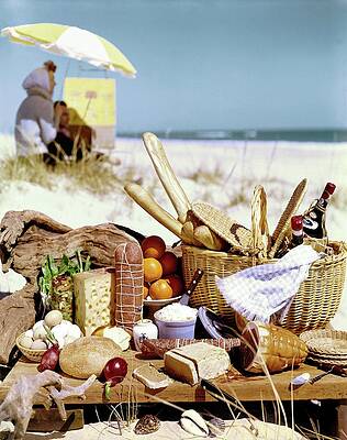 Beach Picnic with Bountiful Spread Wall Art