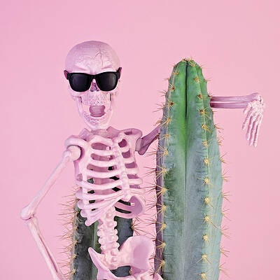 Wall Art featuring the photograph Pink Skeleton With Cactus by Juj Winn