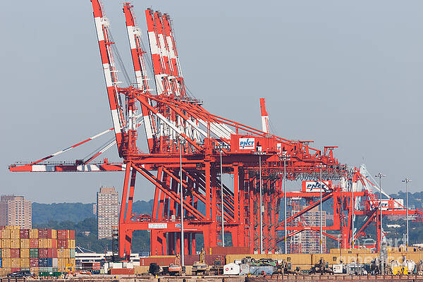 Towering Red Cranes at Shipping Port Wall Art