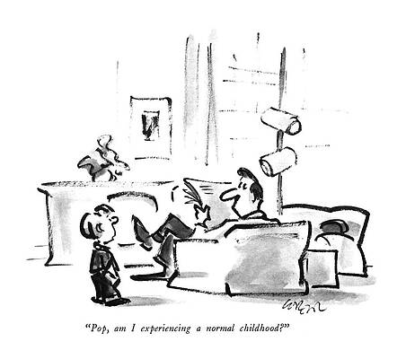Youth Drawing - Pop, Am I Experiencing A Normal Childhood? by Lee Lorenz