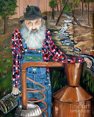 Painting - Popcorn Sutton - Bootlegger - Still by Jan Dappen