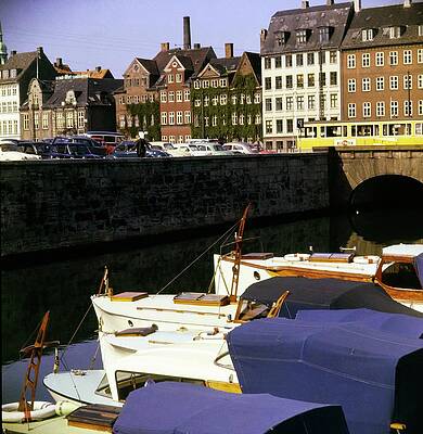 Boats Docked in European Canal Wall Art