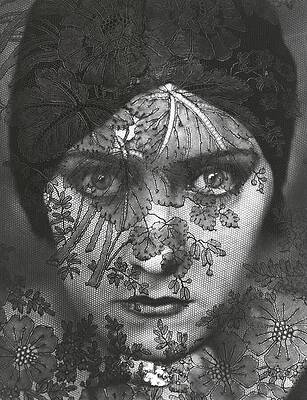 Woman Behind Ornate Lace Veil Photograph
