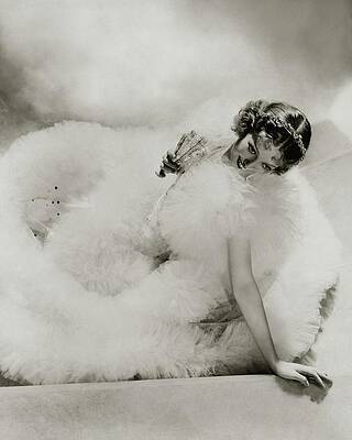 Vintage Glamour Portrait with Feathered Gown Wall Art