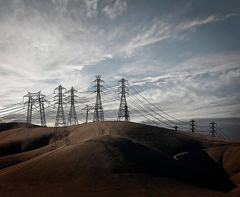 Power Lines Over Rolling Hills Wall Art