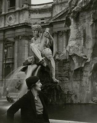 Woman by a Grand Fountain Wall Art