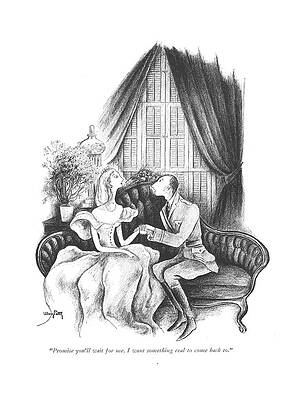 Lover Drawing - Promise You'll Wait For Me. I Want Something Real by Mary Petty