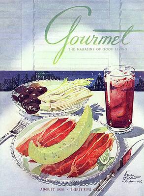 Nineteenth Century Wall Art featuring the photograph Prosciutto, Melon, Olives, Celery And A Glass by Henry Stahlhut