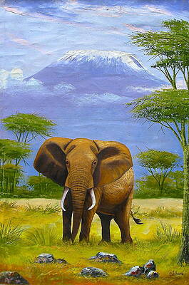 Kenya Wall Art featuring the painting Protected Elephant by Shikaro