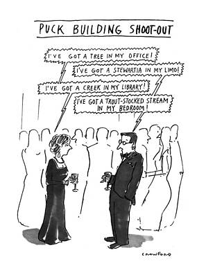 Shoot Wall Art featuring the drawing Puck Building Shoot-out by Michael Crawford