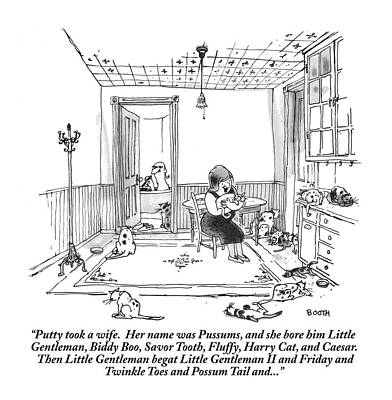 Sitting Drawing - Putty Took A Wife.  Her Name Was Pussums by George Booth