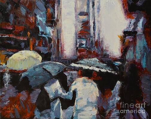 Cityscape Wall Art featuring the painting Rainy New York by Laura Toth