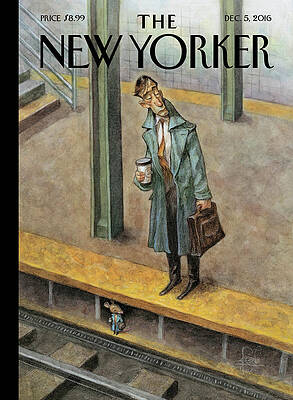 Man Watches Mouse on Subway Track Painting