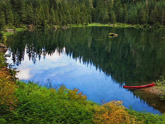 Sky Photograph - Red Canoe by Mary Jo Allen