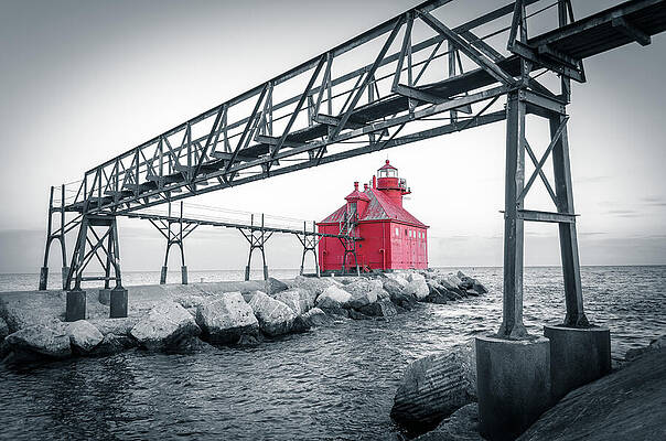 Red Lighthouse by the Sea Wall Art