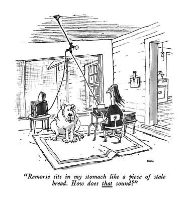 Sitting Drawing - Remorse Sits In My Stomach Like A Piece Of Stale by George Booth