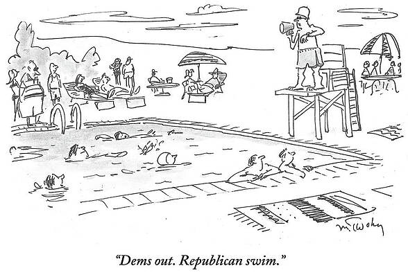 Swim Wall Art featuring the drawing Republicans Swim by Mike Twohy