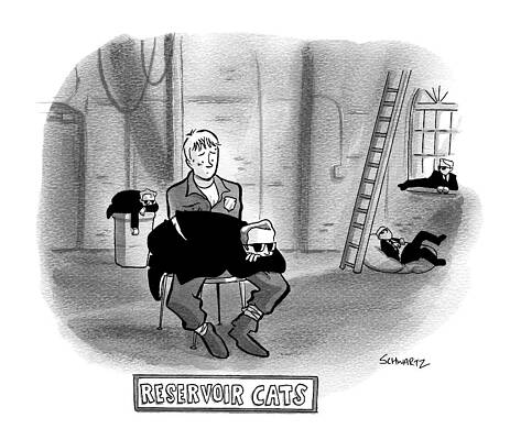 Movie Wall Art featuring the drawing Reservoir Cats.  All The Mobsters Take Naps by Benjamin Schwartz