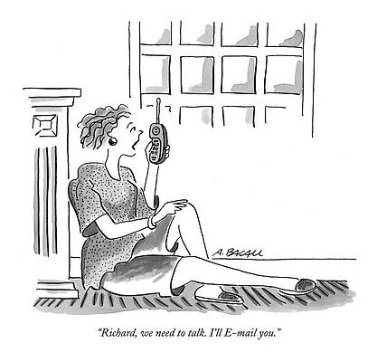 Near Wall Art featuring the drawing Richard, We Need To Talk. I'll E-mail You by Aaron Bacal