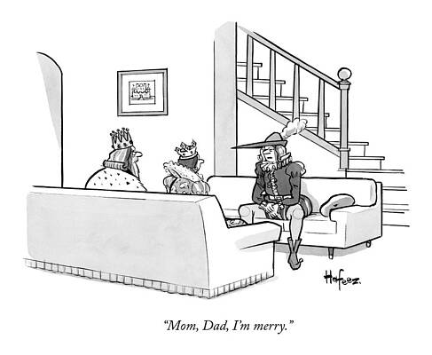 Hood Drawing - Robin Hood Sits Down With His King And Queen by Kaamran Hafeez