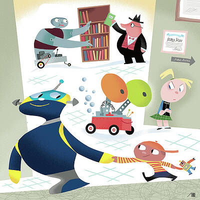 Whimsical Robot Encounter Wall Art