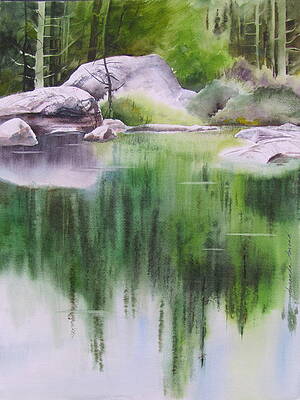 Wall Art featuring the painting Rock Pond Triptych 1 by Amanda Amend