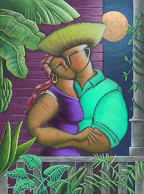 Romantic Couple Under Tropical Moon Wall Art