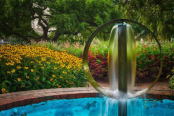 Wall Art featuring the photograph Round Water Sculpture Prescott Park Garden by Jeff Sinon