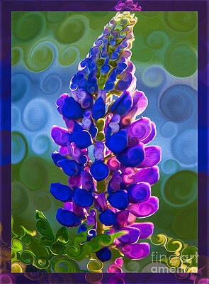 Summer Painting - Royal Purple Lupine Flower Abstract Art by Omaste Witkowski