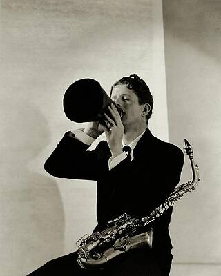 Wall Art featuring the photograph Rudy Vallee With A Saxophone by George Hoyningen-Huene