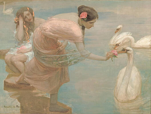 Women in Pastel with Swans Painting