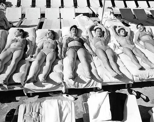 Sunbathers on Poolside Loungers Wall Art