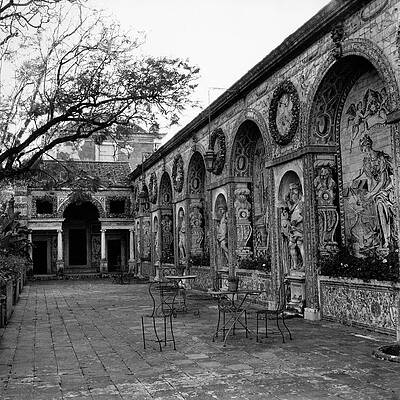 Antique Photograph - Rustic Tables And Chairs On A Stone Terrace by Henry Clarke