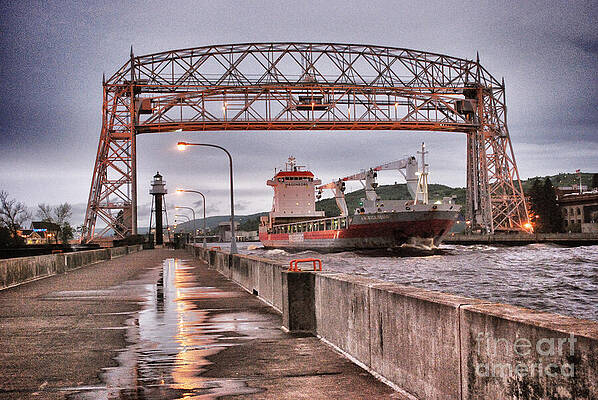 Ship Passing Under Lift Bridge Wall Art