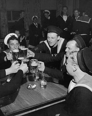 Sailor Wall Art featuring the photograph Sailors Toasting In Celebration Of Victory by Jacob Lofman