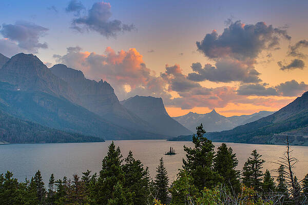 Sunset Over Mountain Lake Photograph