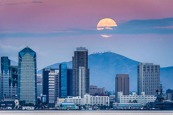 California Wall Art featuring the photograph San Diego Super Moonrise - San Diego Skyline Photograph by Duane Miller