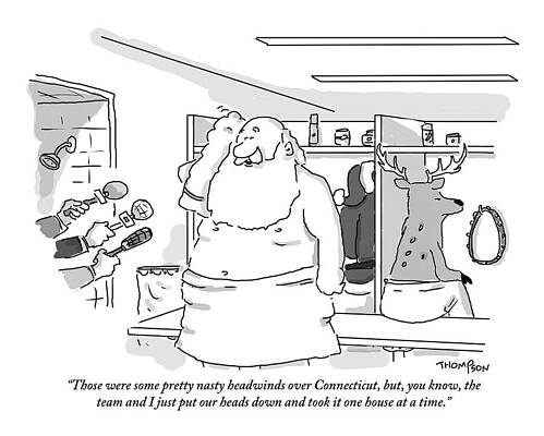 Santa Claus Wall Art featuring the drawing Santa Claus Is In A Locker Room Speaking by Mark Thompson