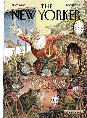 Santa and Reindeer Poker Game Wall Art