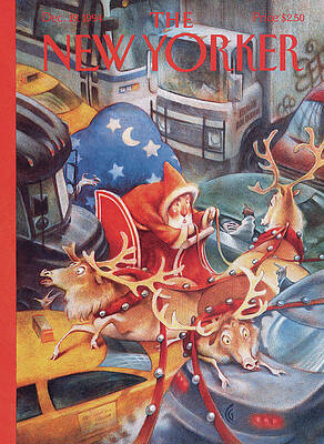 Santa's Sleigh in a Busy City Wall Art