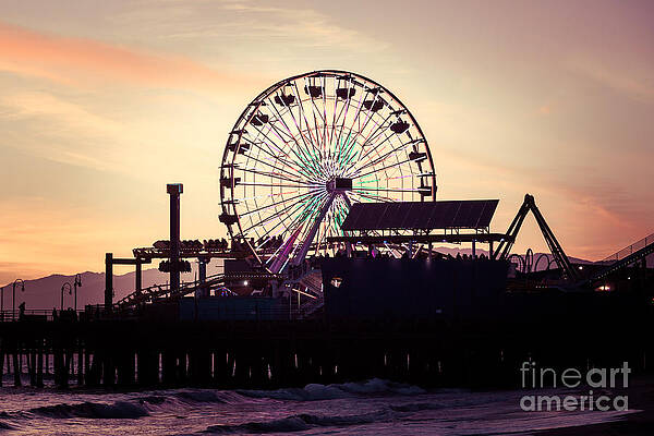 California Wall Art featuring the photograph Santa Monica Pier Ferris Wheel Retro Photo by Paul Velgos