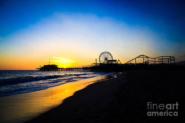 California Wall Art featuring the photograph Santa Monica Pier Pacific Ocean Sunset by Paul Velgos