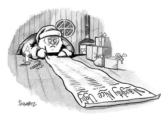 Santa Claus Drawing - Santa Writing A List by Benjamin Schwartz