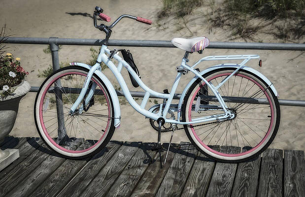Pastel Bicycle by the Beach Photograph